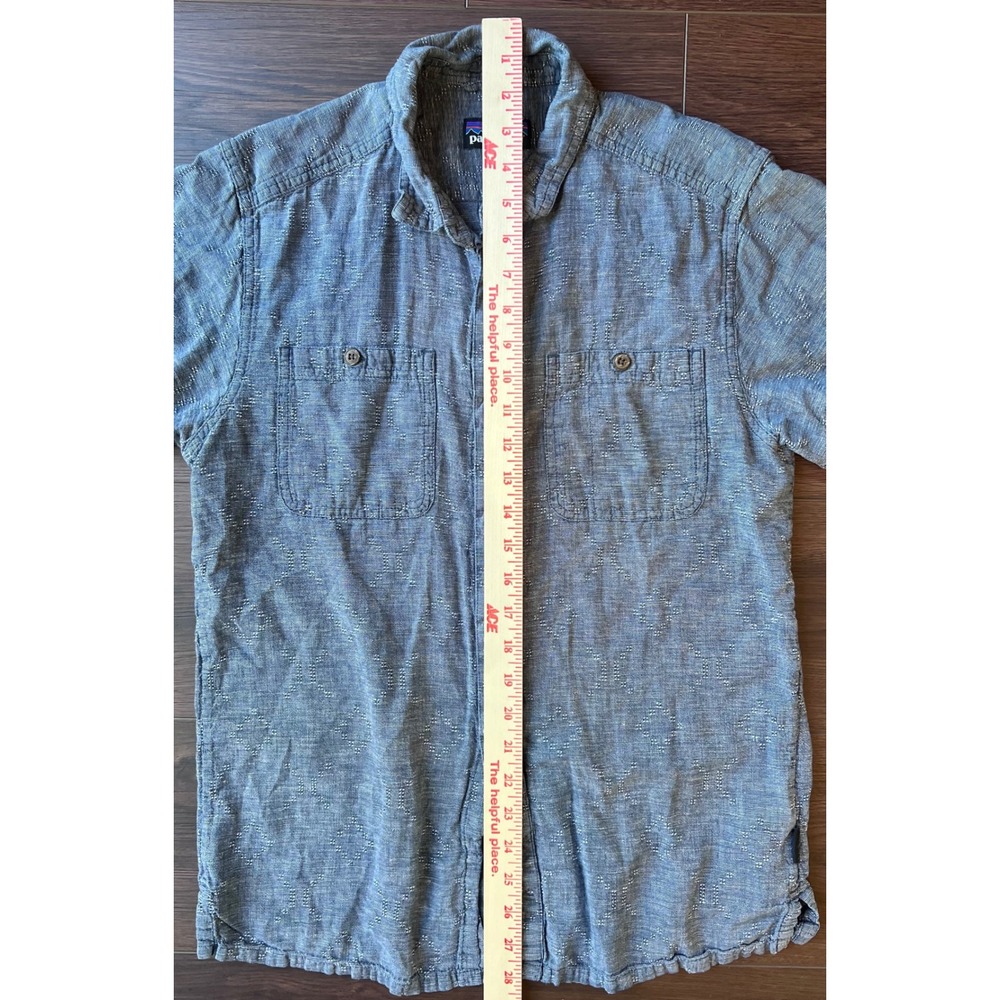 Patagonia Mens Small Blue Hemp Organic Cotton Short Sleeve Dobby Button Shirt - Picture 8 of 8
